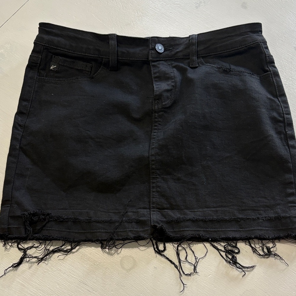 Kancan Black Denim Frayed Hem Skirt